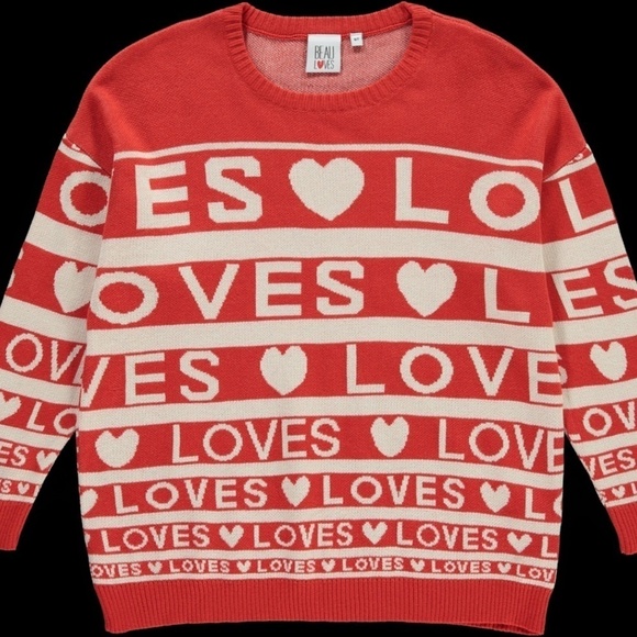 Beau Loves Sweater 4Y Red Knit Striped Preppy Festive Holiday Academia Valentine - Picture 3 of 6